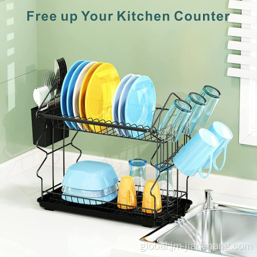 2 Tier Iron With Powder Coating Dish Rack Premium Double Tier Organizer Kitchen Dish Rack Supplier